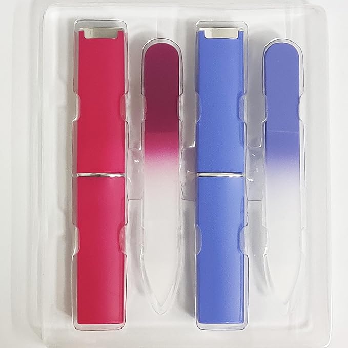 2-Pack Mini Glass Nail File with Case 2mm Thickness Small Crystal Files for Nature Nail Gentle Double-Sided Etched Fingernail Files for Travel Fine Grit Czech Glass Gifts Package Stocking Stuffers