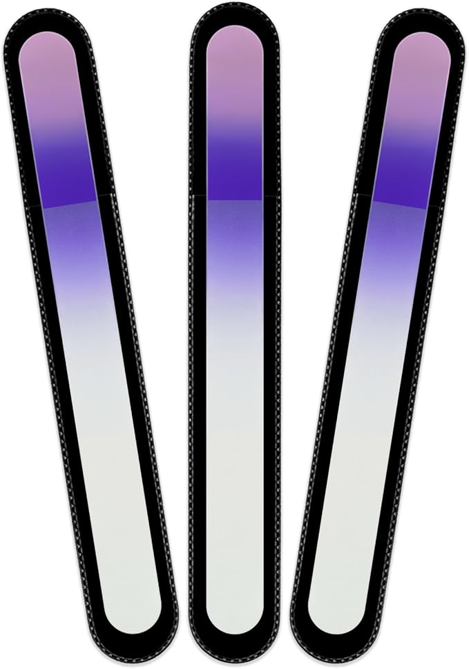 Mont Bleu Rainbow Crystal Nail File in Black Pouch - Large/Professional Size - Czech Tempered Glass - Handmade in Bohemia (Czech Republic)