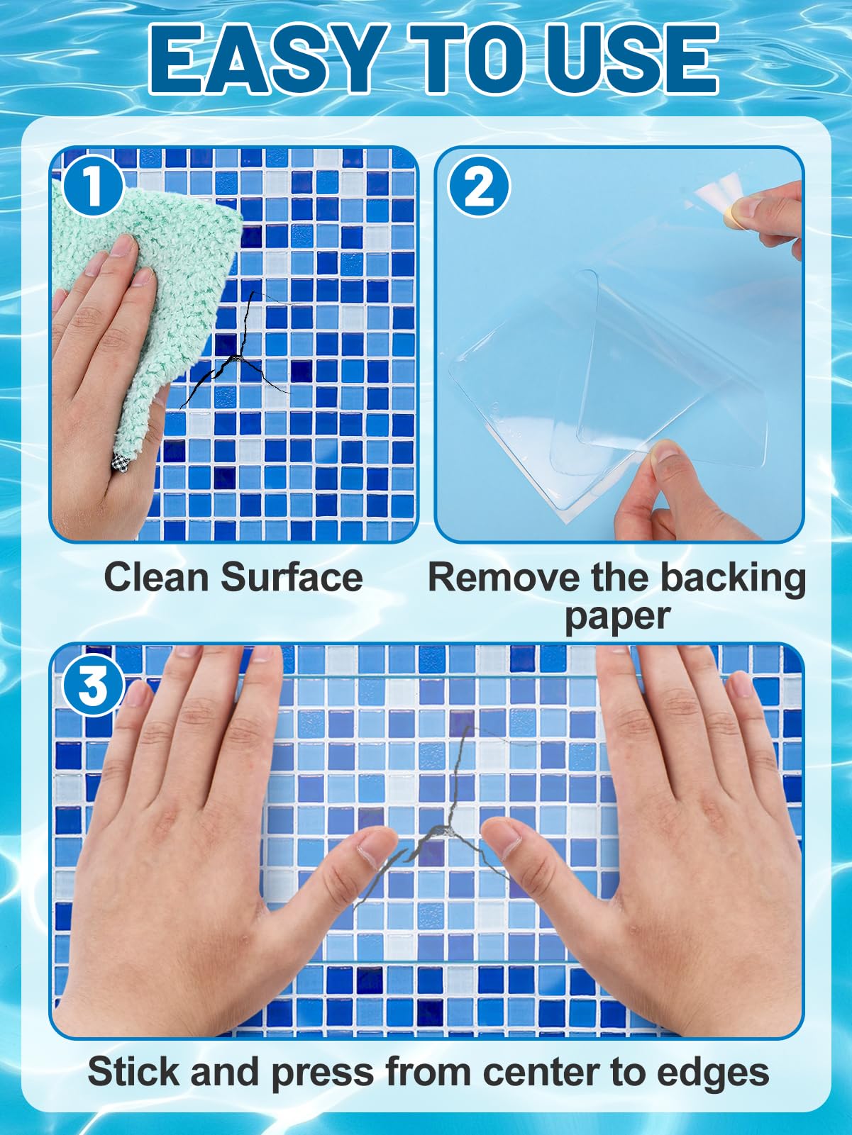 Aulock 20pcs Self-Adhesive Underwater Pool Liner Repair Patch - 4in x 7.8in Clear PVC Vinyl Patch Kit for In-Ground or Above Ground Pools Inflatable Swimming Pools