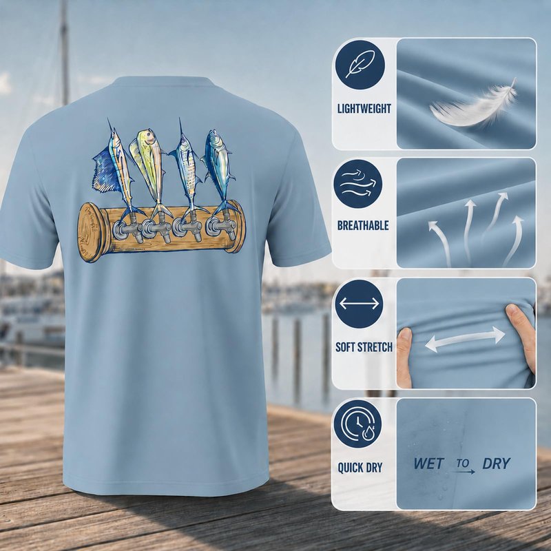 Palmyth Fishing Shirts for Men Short Sleeve T-Shirt UPF 50+ Sun Protection UV Tee AiryBlue Tapped XL