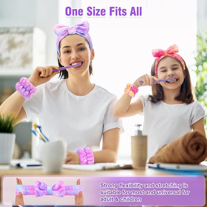 6 Pack Spa Headband with Wristbands: Washing Face Facial Makeup Skincare Headbands for Women Teen Girls - Soft Coral Fleece Elastic Hair Wraps for Easter Basket Stocking Stuffers Valentines Day Gifts