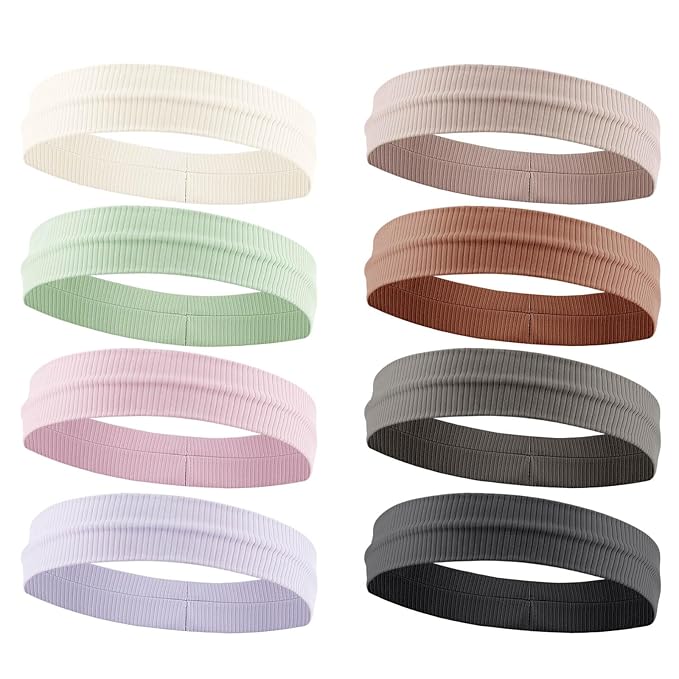 DRESHOW 8 Pack Sweat Bands Headbands for Women Workout Non-Slip Stretchy Fashion HairBand Curly Hair Headband Soft Hair Accessories for Sports Running Athletic Yoga