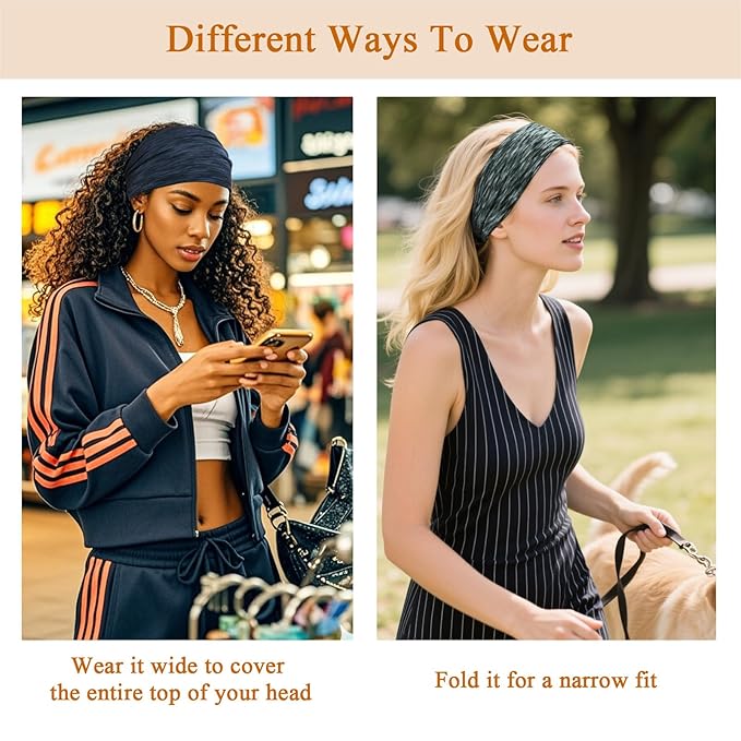 Sefiinh Wide Headbands For Women Stretch Headband Boho Head Bands Women's Hair Band Turban Workout Hairband Accessories Space Dyed 6 Pack