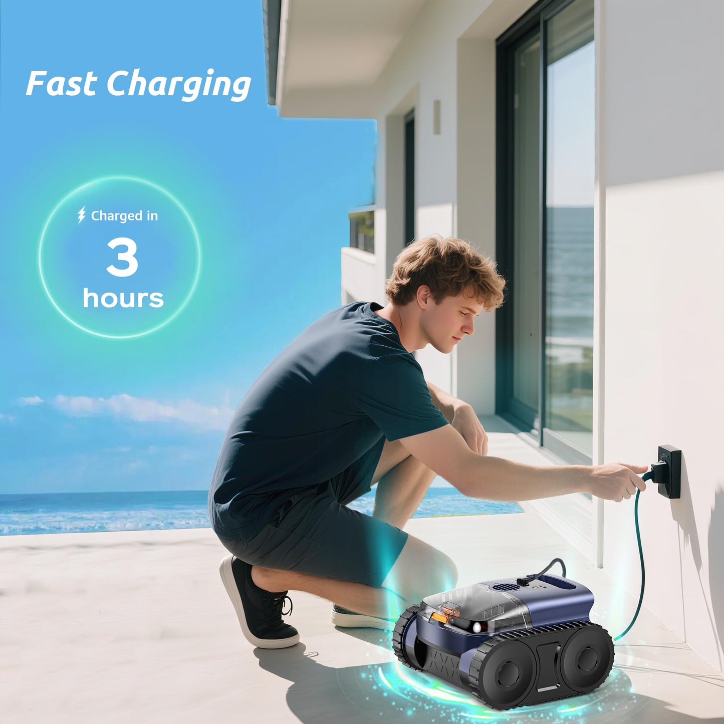 (2026 Upgrade) Cordless Robotic Pool Cleaner, 180 Mins Runtime Robotic Pool Vacuum for Inground Pools, Wall & Waterline Climbing Automatic Pool Vacuum with Sonar Navigation, Pool Up to 2150 Sq.ft