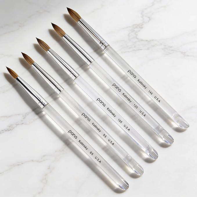 PANA Pure Kolinsky Hair Nail Brush - Round Clear Acrylic Handle (Size 6) - for Acrylic Nail Application, Nail Extension, Manicure Pedicure Salon Beginner and Professional
