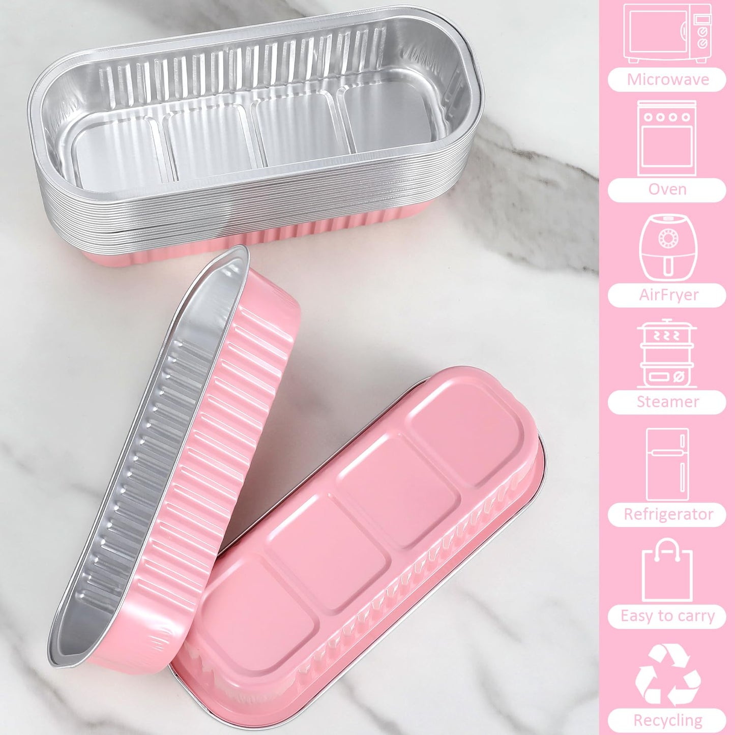 EgticHome Mini Loaf Pans with Lids and Spoons (100 Pack, Pink, 6.8oz) Rectangular Aluminum Foil Baking Pans