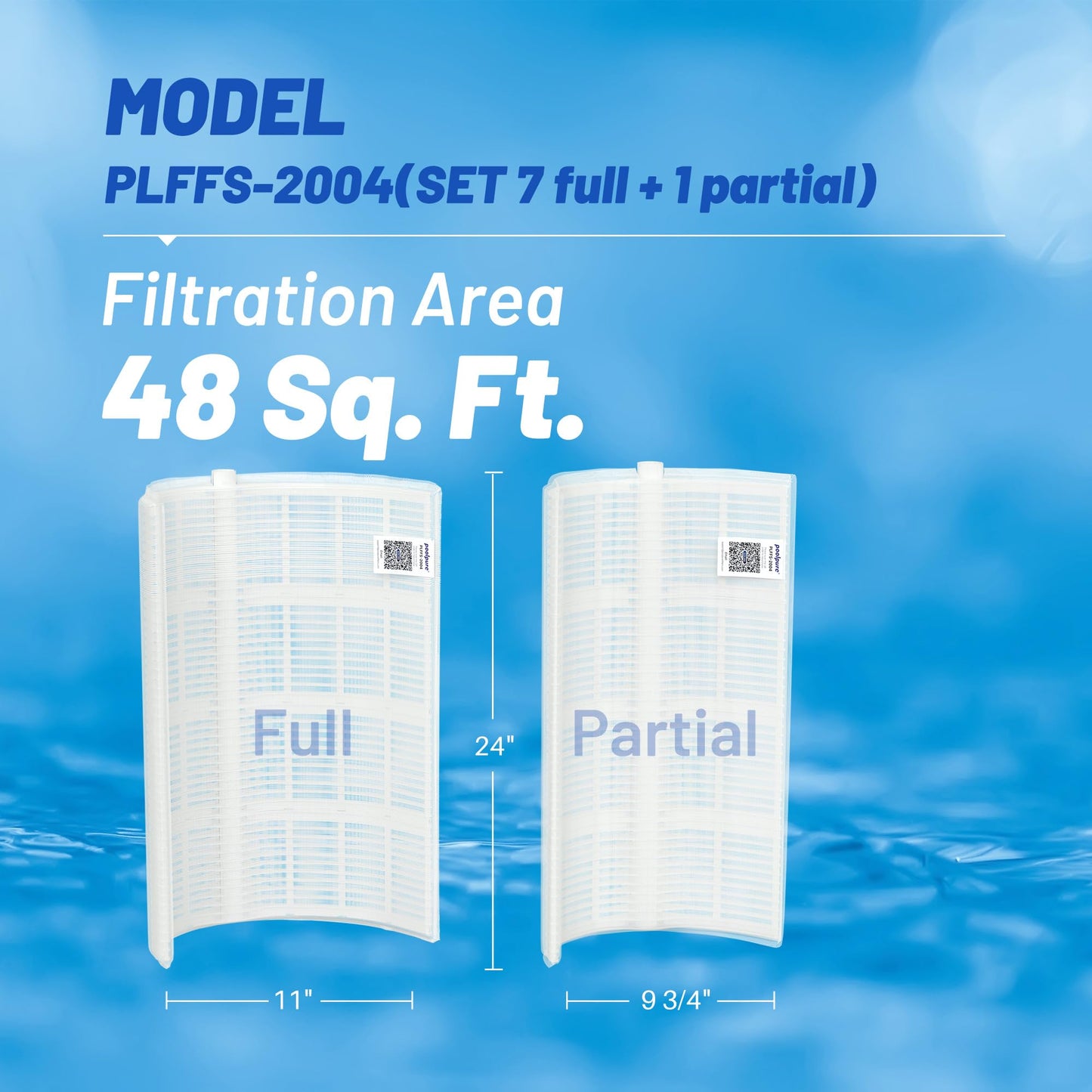POOLPURE® FS-2004 DE Grid Pool Filter Replace FNS Plus 48, 59002300, Jandy DEL/DEV48, Hayward DE4820, DEX4800DA, DE4800, PFS2448, FC-9540, PG-1904, 48 Sq Ft DE Grid, 24" High, 7 Full+1 Partial