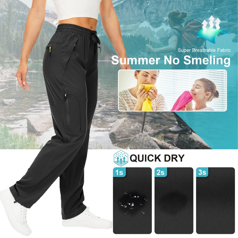 Womens Hiking Pants Sun Protection Quick Dry UPF 50 Lightweight Travel Golf Cargo Safari Pants Zipper Pockets,6608,Black,Tall S
