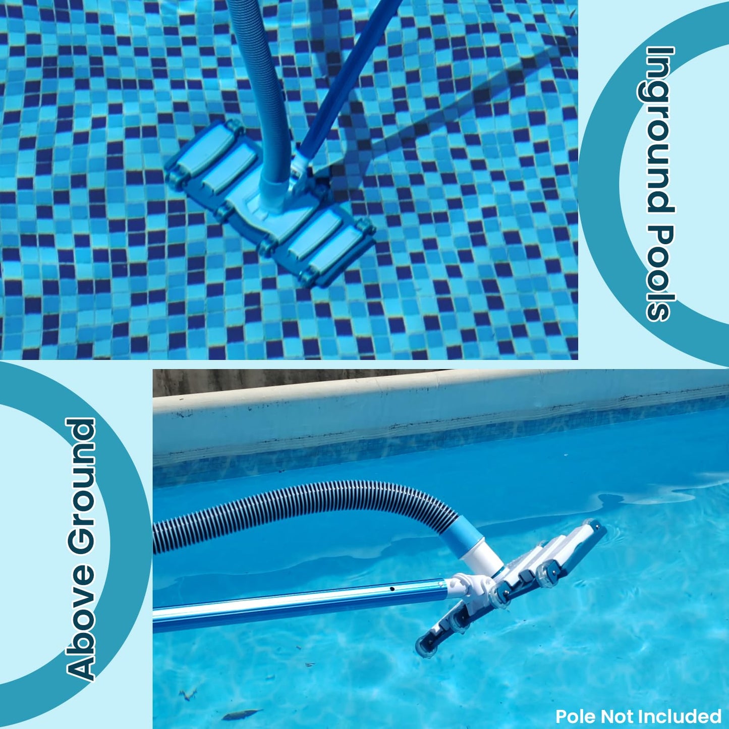 POOLWHALE Professional 1-1/2-Inch x 40-Feet Swimming Pool Vacuum Hoses and Weighted Rotatable Handle Vacuum Head with Wheels, Perfect for Above Ground and Inground Pools