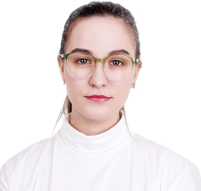 LifeArt Round Blue Light Blocking Glasses, Computer Glasses, Gaming Glasses, TV Glasses for Women Men (Clear Green, 4.75 Magnification)