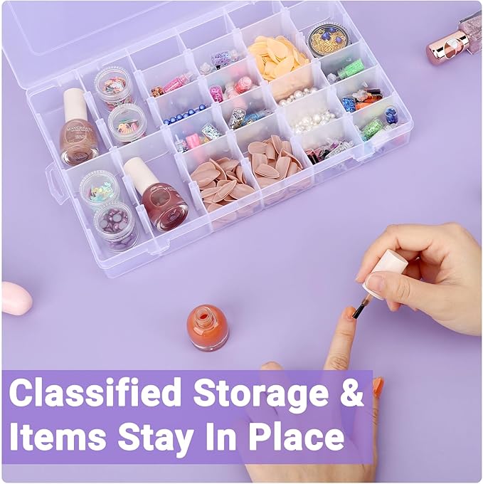 Nail Organizer Storage Box 36 Grids, Rhinestone Container Clear, Acrylic Press Fake Nail Tip Craft Art Accessories Plastic Empty Case, Display Holder for Jewelry Diamond Charms Gem Bead Polish