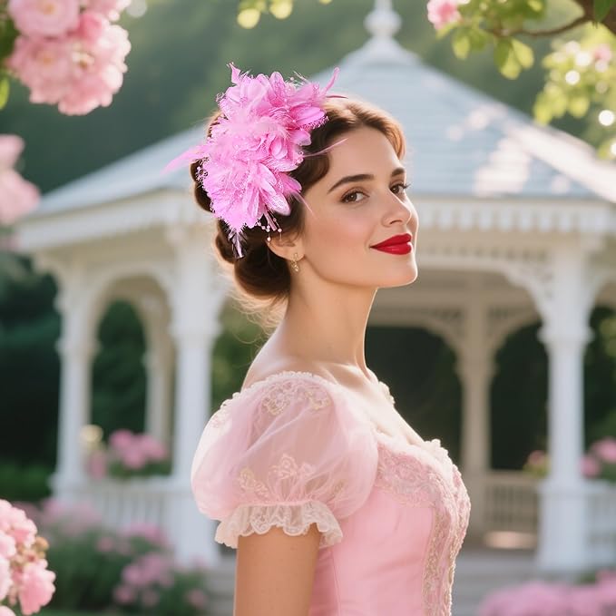 Womens Fascinators Hats Tea Party Hats for Women, Feather Pearl Veil Headband for Wedding Cocktail Dresses Accessories