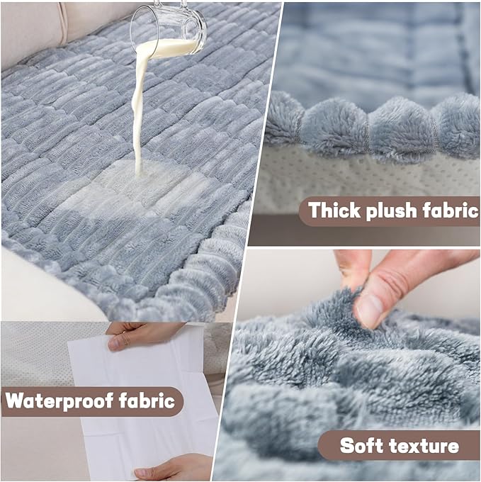 Waterproof Couch Cover for Dogs Washable,Non Slip Fuzzy Durable Couch Covers for 3 Cushion Sofa Pet Friendly Sofa Cover Dog Thick Soft Slipcovers Protector Couches Mat Bed (Light Grey, 27.6" x 82.7")