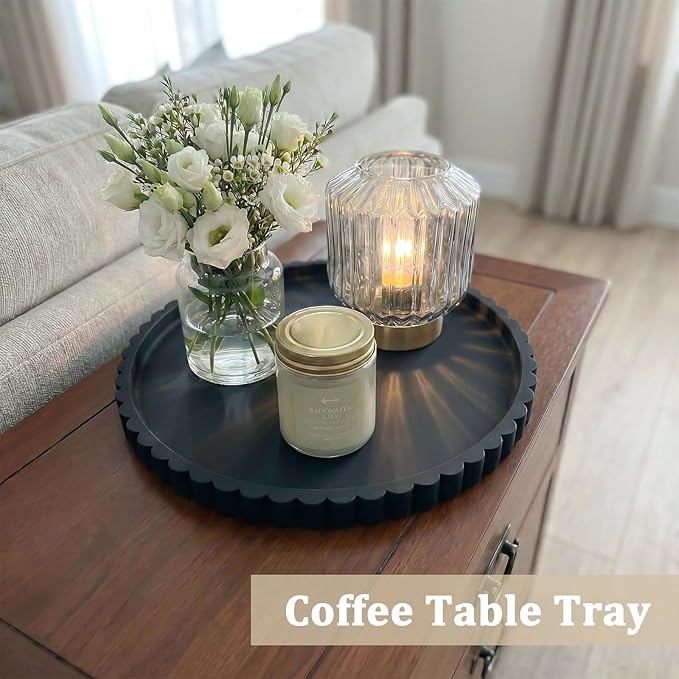 Silicone Bathroom Vanity Tray, Modern Round Decorative Tray for Countertop, Waterproof & Unbreakable Cosmetic Perfume Organizer, Extra-Thick & Sturdy, Easy to Clean Candle Tray (Black, 10 inch)