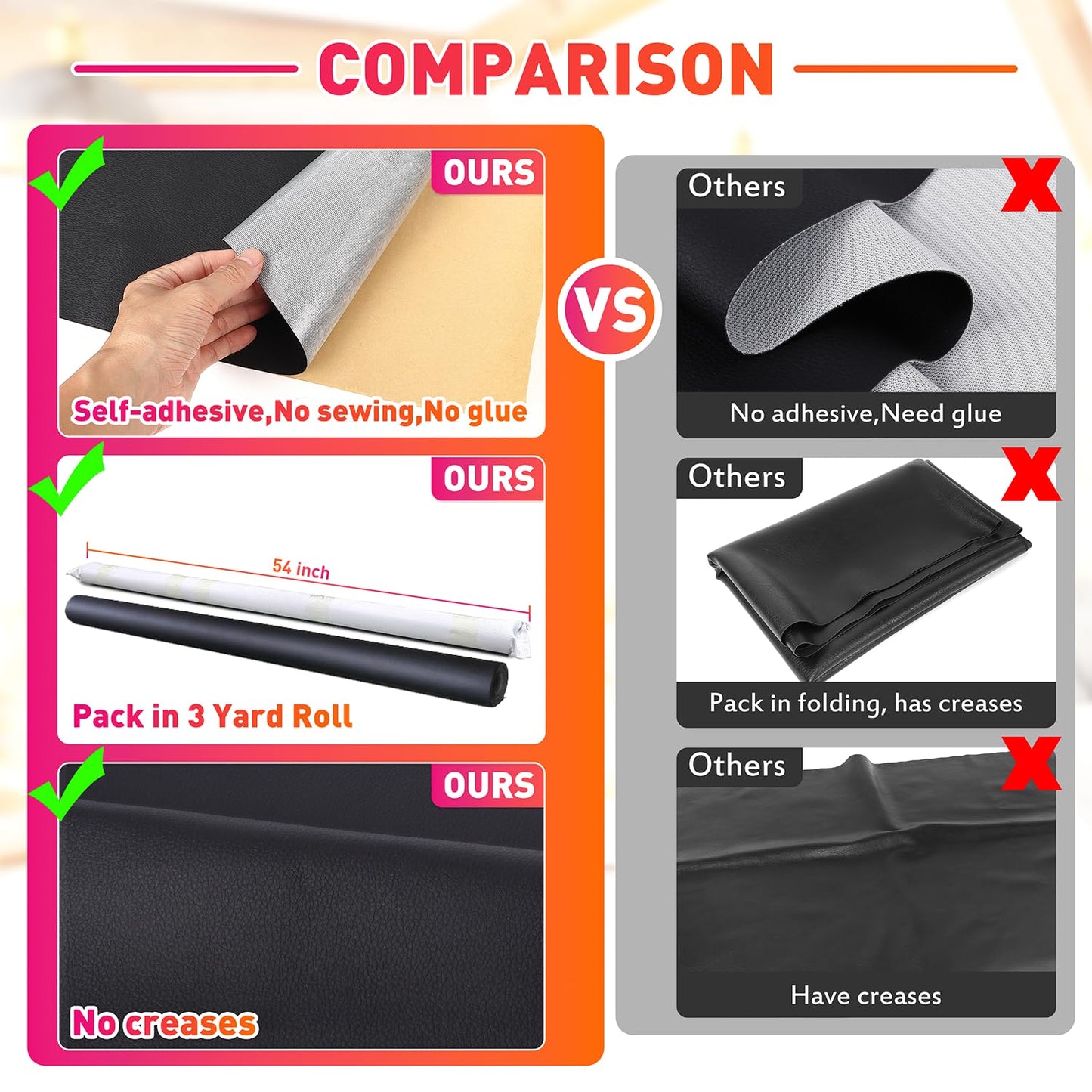 Self-Adhesive Marine Vinyl Faux Leather: Meneng 3 Yard Roll Heavy Duty Boat Seat Vinyl - Waterproof & Scratch-Resistant for Marine Upholstery - Leather Repair Patch for Furniture Sofa Couch