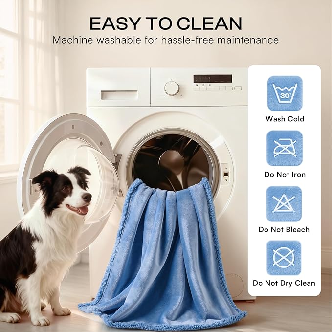 Luciphia Waterproof Pet Blanket, Liquid Pee Proof Dog Blanket for Sofa Bed Couch, Reversible Sherpa Fleece Furniture Protector Cover for Small Medium Large Dogs Cats, Navy Blue Large（65" x 57"）
