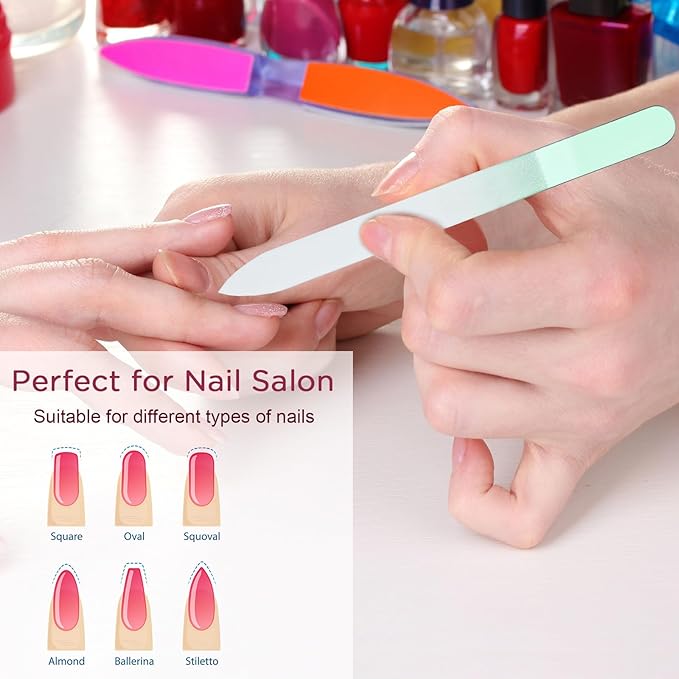 Lasnten 24 Pcs Crystal Glass Nail Files with Case Bulk Manicure for Women Mom Professional Glass Nail File Double Sided, Mothers Day 12 Colors