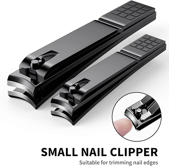 Derlaier Nail Clippers Set - Toenail Clippers & Fingernail Clipper Combo, Dual-Size Stainless Steel Nail Cutters for Home/Travel, Anti-Slip Grip, Ingrown Nail Care Tool (Black-Large/Small)