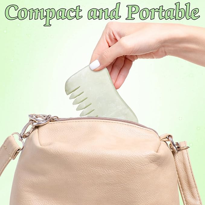 Geiserailie 2 Pcs Jade Combs Esthetician Supplies Massage Stone Hair Gua Sha Scraping Scalp Comb Facial Massage Tool Handheld Head Tools Head Caring Therapy Valentines for Women(Chic Style)