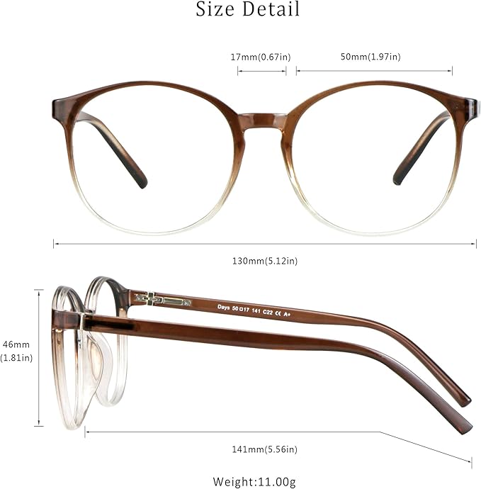 LifeArt Round Blue Light Blocking Glasses, Computer Glasses, Gaming Glasses, TV Glasses for Women Men (Clear Brown, 3.25 Magnification)