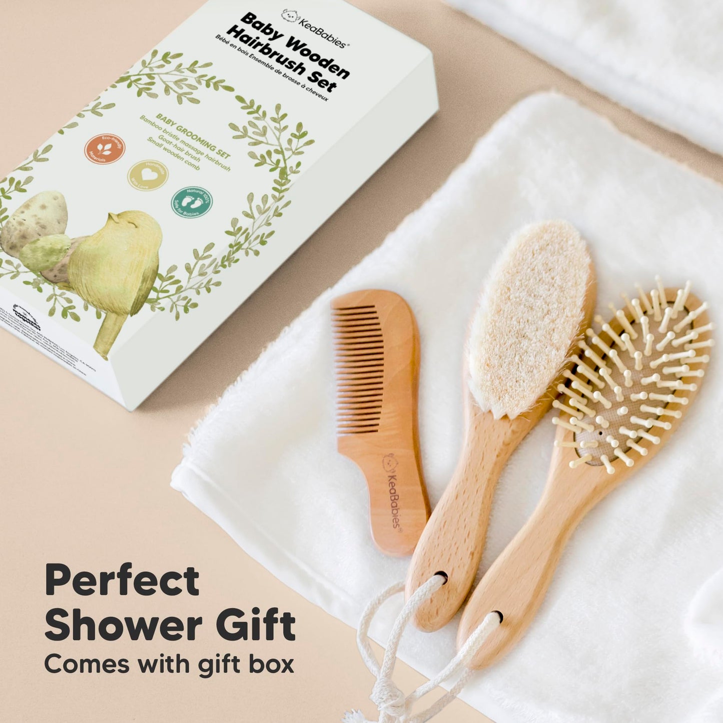 Baby Hair Brush Set for Newborns - Soft Goat Bristle Wooden Baby Brush and Comb Set Newborn Grooming Kit for Cradle Cap, Durable & Gentle, Boy, Girl Infant Essentials Care Kit (Regular, Walnut)