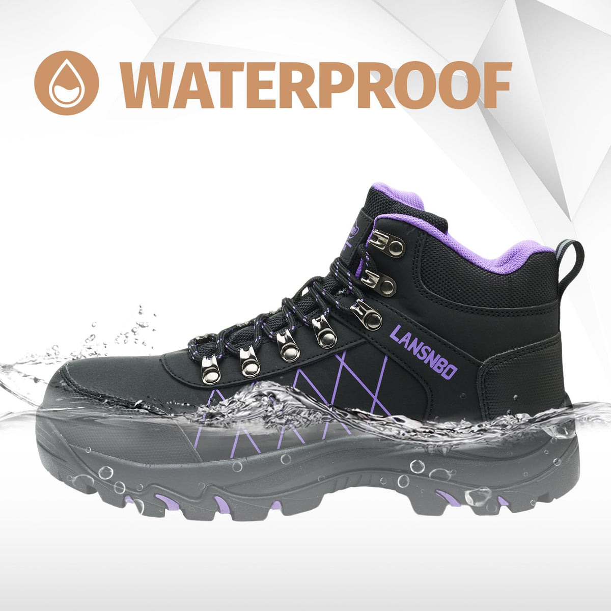 LANSNBO Waterproof Steel Toe Work Boots for Women Wide Width (Purple-9)