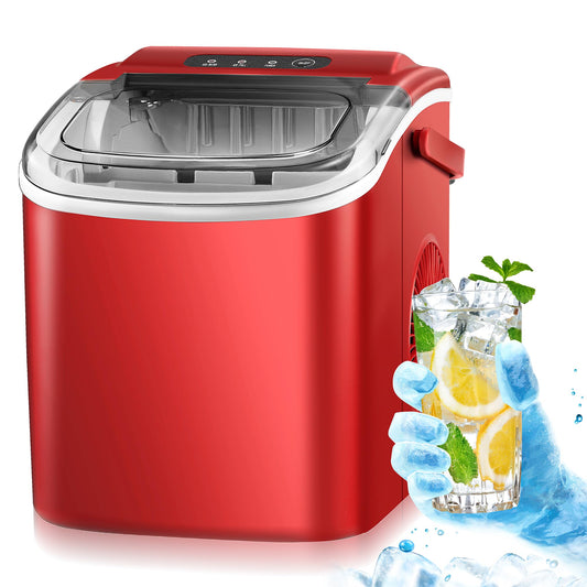 Electactic Ice Maker Countertop, Efficient Easy Carry Ice Machine, Self-Cleaning Ice Maker with Ice Scoop & Basket, 9pcs/ 8mins 26.6Lbs Per Day for Home/Office/Kitchen,Red
