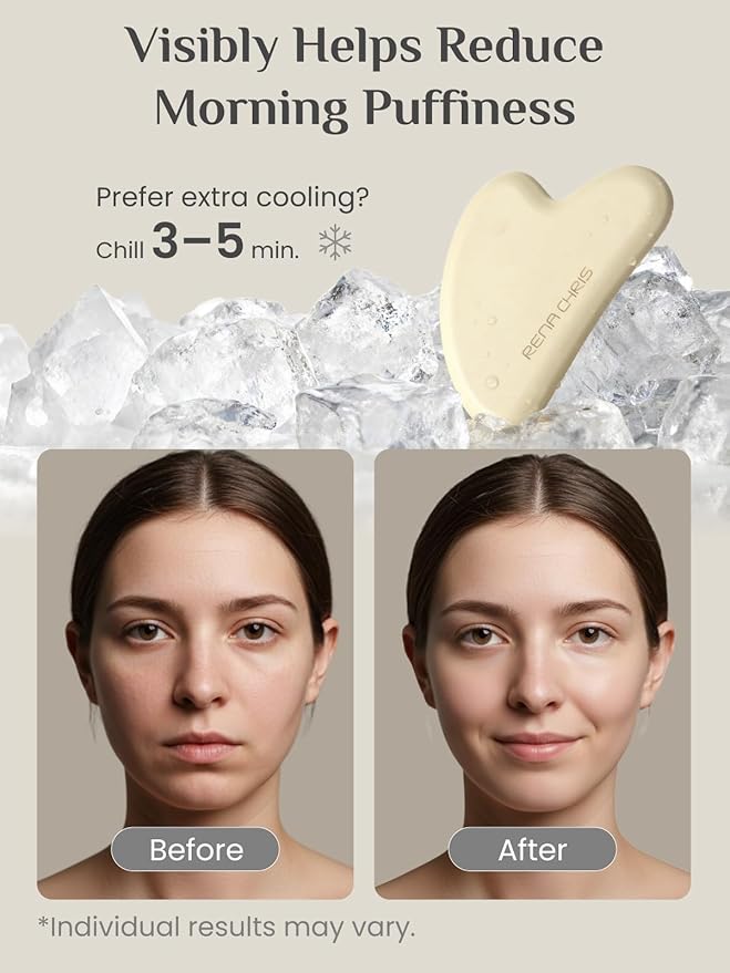 Rena Chris Gua Sha Facial Tools: Soft Silicone Guasha Tool for Face Acupuncture Therapy, Facial Massager for Jawline Sculpting and Puffiness Reducing (Peach)