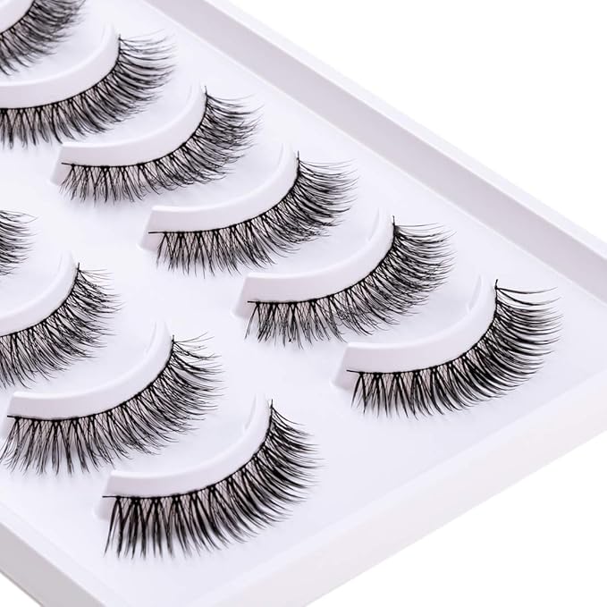 10 pairs False Eyelashes Natural Look Eyelashes Soft Fake Lashes 100% Handmade Lashes Reusable Eye Lash Transparent Band 1 Pack by EMEDA 002 Style