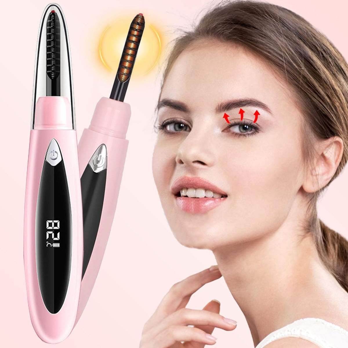 Heated Eyelash Curlers, Heated Lash Curler Rechargeable Eyelash Curler Natural 24 Hours Long-Lasting, Electric Eye Lash Curler Heat with 3 Temp Settings Tool for Girls, Pink