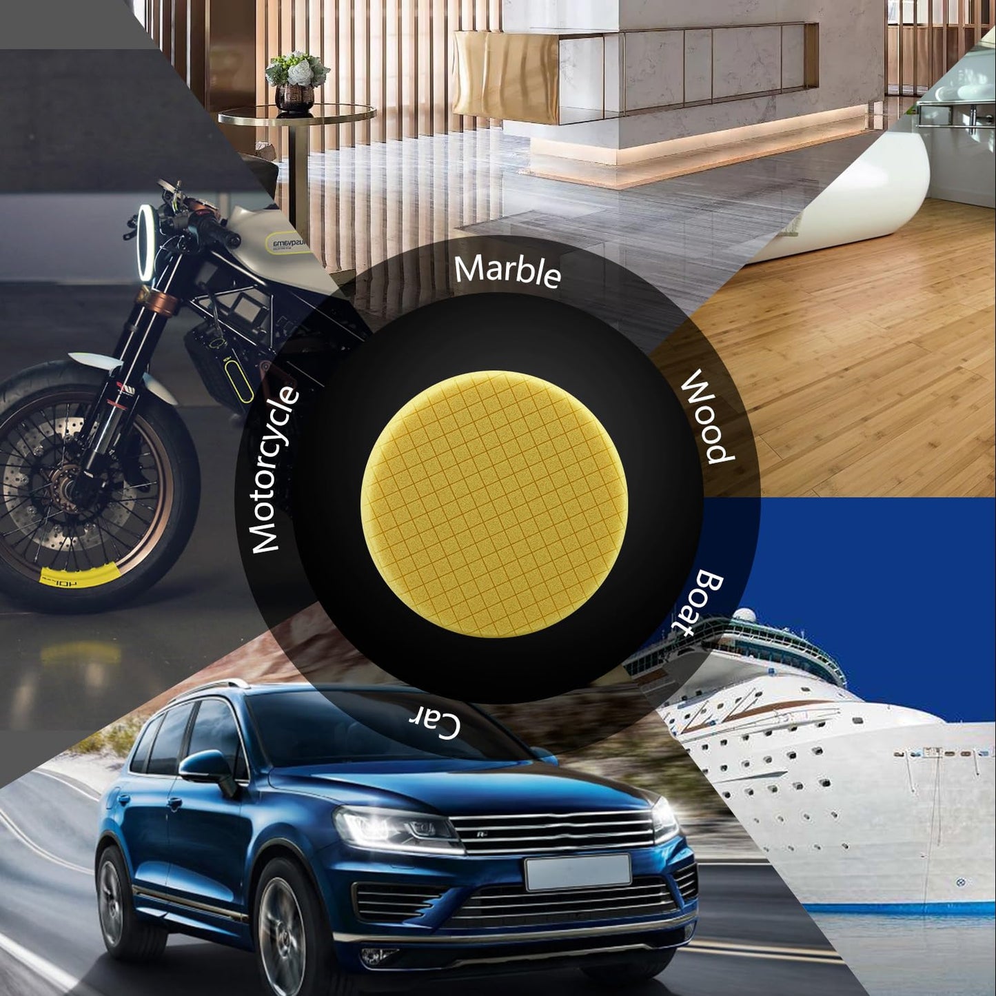 Yellow T80 High-Cut Foam Polishing Pad, SPTA 1Pc 7.5 Inch Face for 7 Inch 180mm Backing Plate Compound Buffing Sponge Pads for Car Buffer Polisher Compounding, Polishing and Waxing - FPTSS7Y
