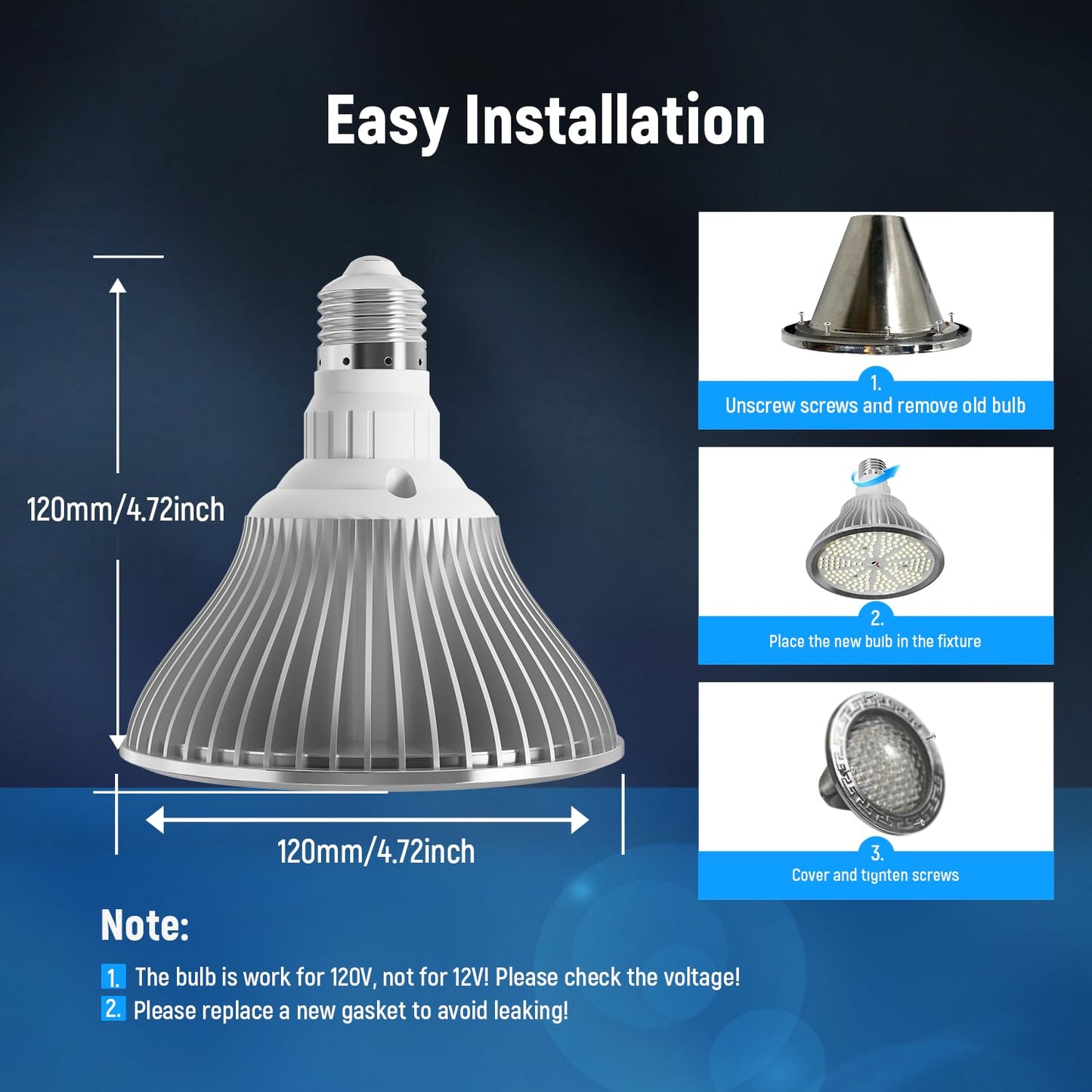 HYMIOR LED Pool Light for Inground Pool 120V 65W PRO, White Light 6500K with 6500lm High Brightness, Replace 300-800W Halogen Light