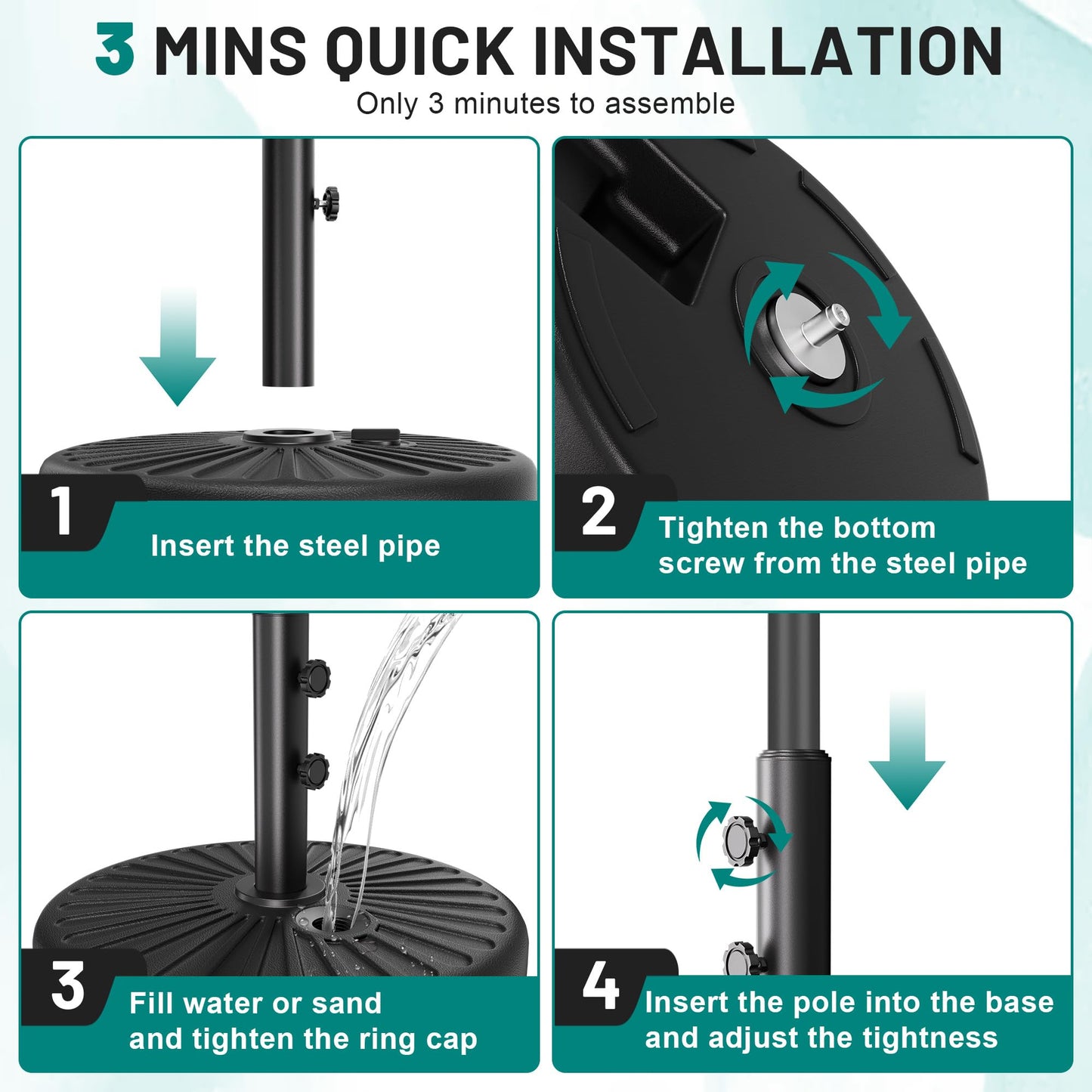 AreShark 81.5lb Max Capacity Patio Umbrella Stand, Outdoor Umbrella Base Water Filled Stand, Market Patio Outdoor Heavy Duty Umbrella Holder (Black)