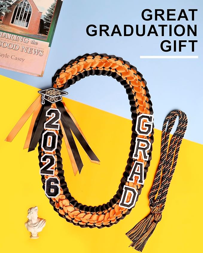 ALKB 2026 Graduation Lei Set - Two-Tone Braided Ribbon with Honor Cord, Unisex Graduation Gift for Graduates, Polyester
