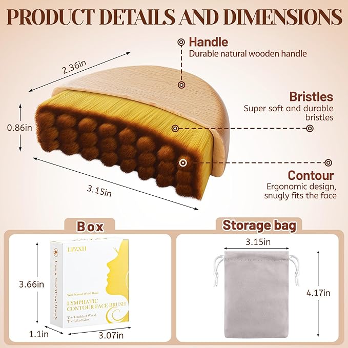 Lymphatic Contour Facial Brush with Natural Wooden Handle, Premium Lymphatic Drainage Massager for Facial Sculpting & Reduce Puffiness, Ergonomic Gua Sha Brush - Suitable for All Skin Types