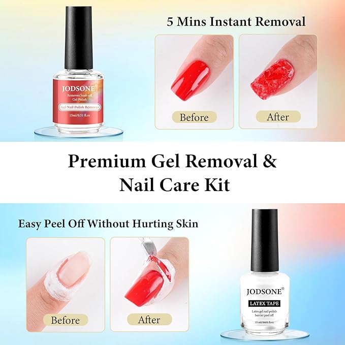 JODSONE Professional Gel Nail Polish Remover Kit:15ML Quick Gel Nail Polish Remover,Latex Tape Liquid,Remove at Home without Going Salon,No Need Soaking or Wrapping,3-5 Minutes Easy and Quick