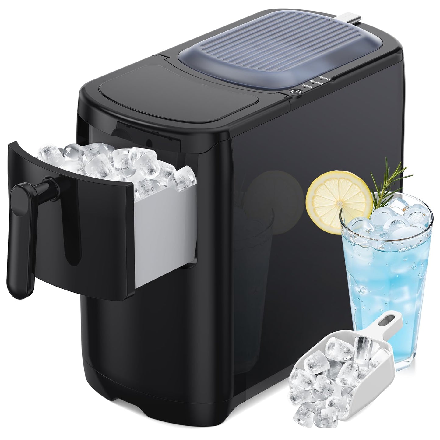 Electactic Bullet Ice Maker, 18Lbs/Day Compact Countertop Ice Makers, Removable Lid Easy to Clean, Fast 6Pcs Bullet Ice in 8 Mins, Self-Cleaning & Low Noise for Office, Bedroom, RV(Black)