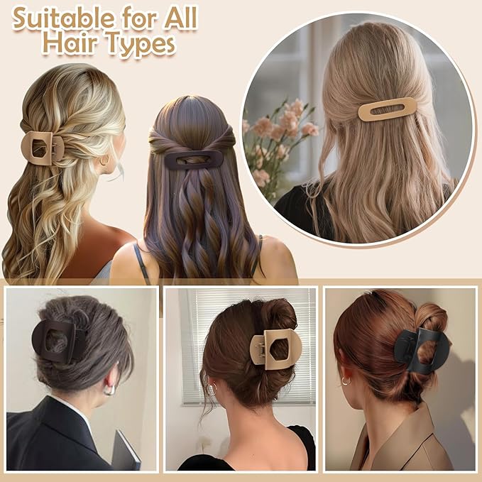 8 Pcs Flat Hair Clips for Women, 2 Styles Large Flat Claw Clips for Women, Strong Hold Non-slip French Hair Clips for Thick Thin Hair, Neutral Color