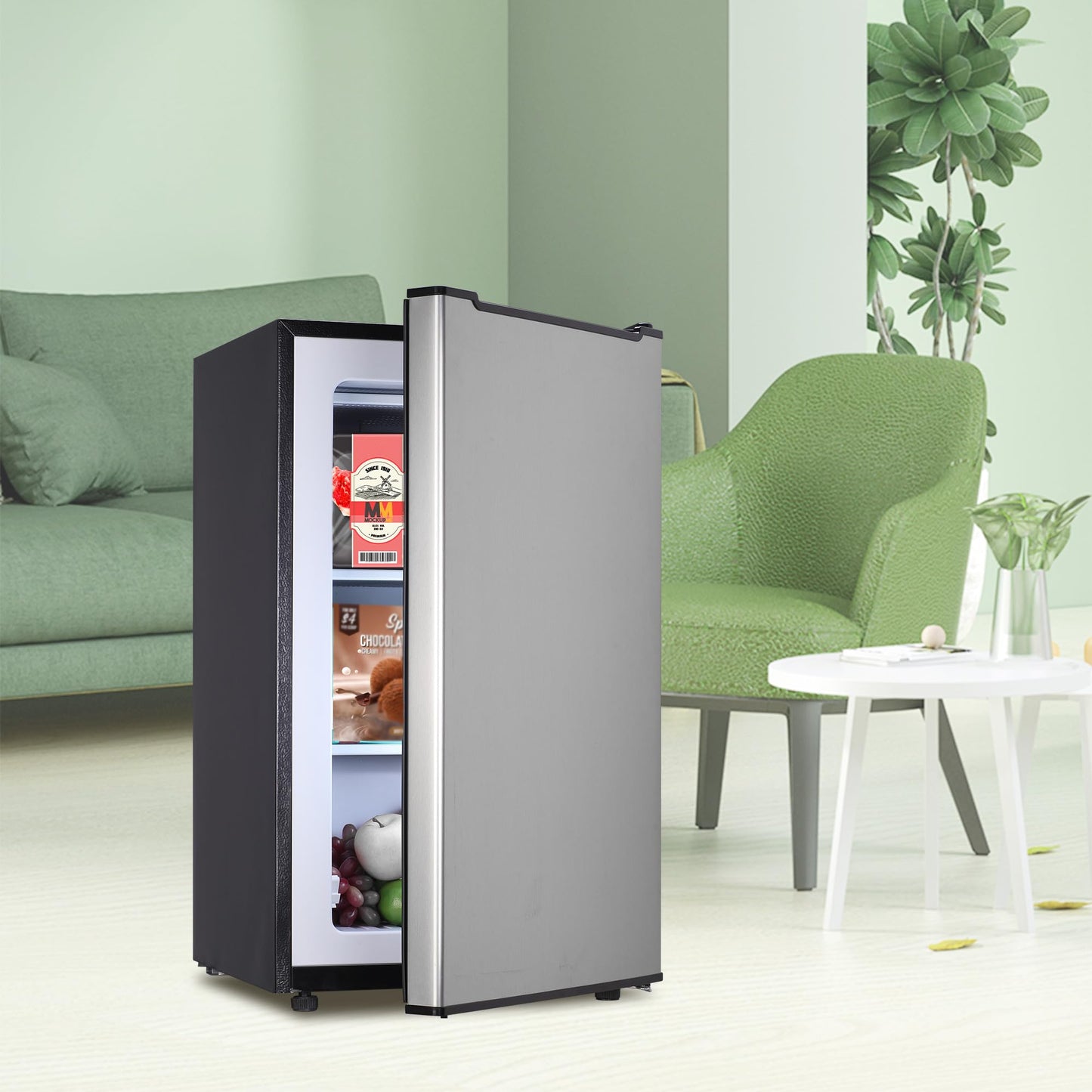 Maine Upright Freezer 3.6 Cu.Ft Mini Freezer with Reversible Stainless Steel Door Freestanding Compact Freezer with 3 Adjustable Thermostat, Small Freezer for Apartment Dorm (Silver)