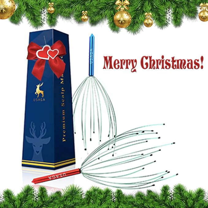 USAGA Head Massager Scalp Massager 20 Fingers Head Scratcher, Stocking Stuffers Gift for Scalp Body Relaxing (Red & Blue)