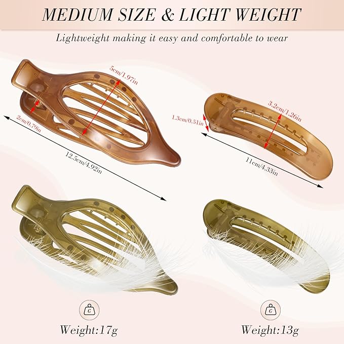 8 PCS Flat Hair Clips, 4 Colors Flat Claw Clips 2 Styles Hair Claws for Women Girls Medium Hair Volume