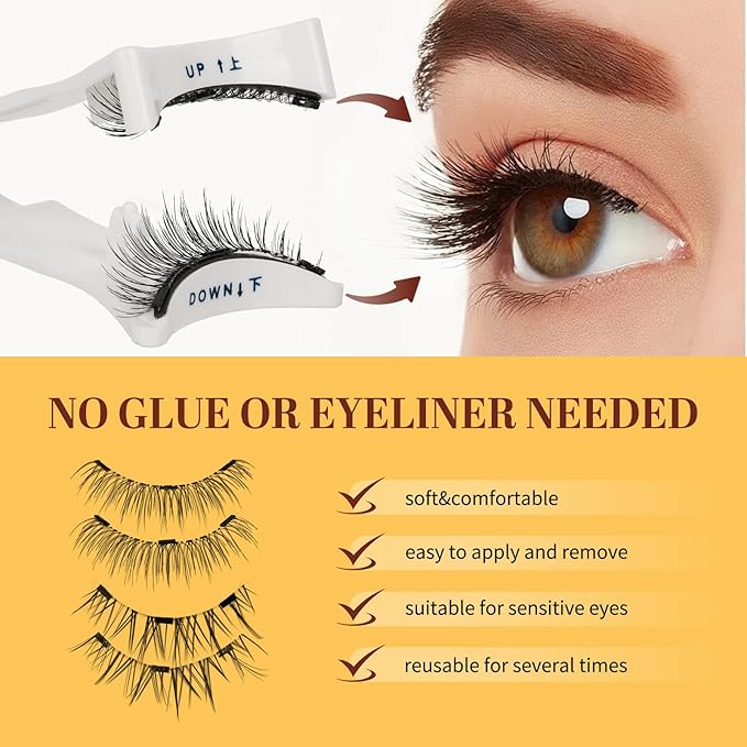 QUEWEL Magnetic Eyelashes 2 Pair Reusable Magnetic Eyelashes with Applicator No Glue Needed Eyelashes Cat Eye Natural Look Lash Clusters Kit Easy to Wear and Remove(A10)