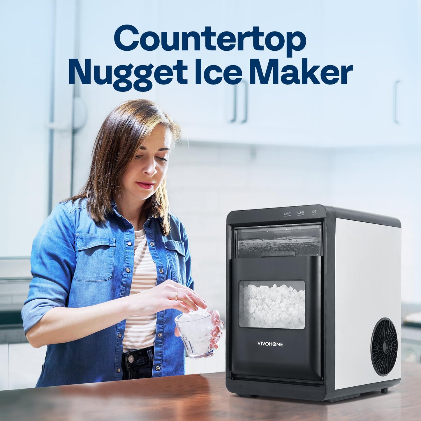 VIVOHOME Nugget Ice Maker Countertop, 45lbs/Day Pebble Ice Maker Machine, Soft Chewable Pellet Ice Machine with Self-Cleaning, Scoop, 10 Ice Bags, for Home Kitchen, RV, Camping, Office