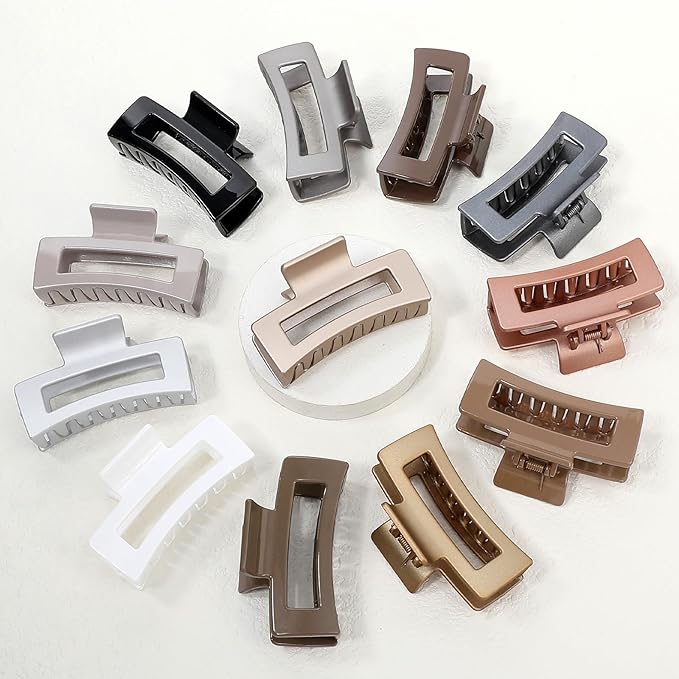 3.5 Inch Medium Hair Claw Clips 12 Pcs Square Claw for Thick and Thin Hair Rectangular Rectangle Hair Clips Jaw Clips Bulk Hair Accessories for women and Girls (Gold)