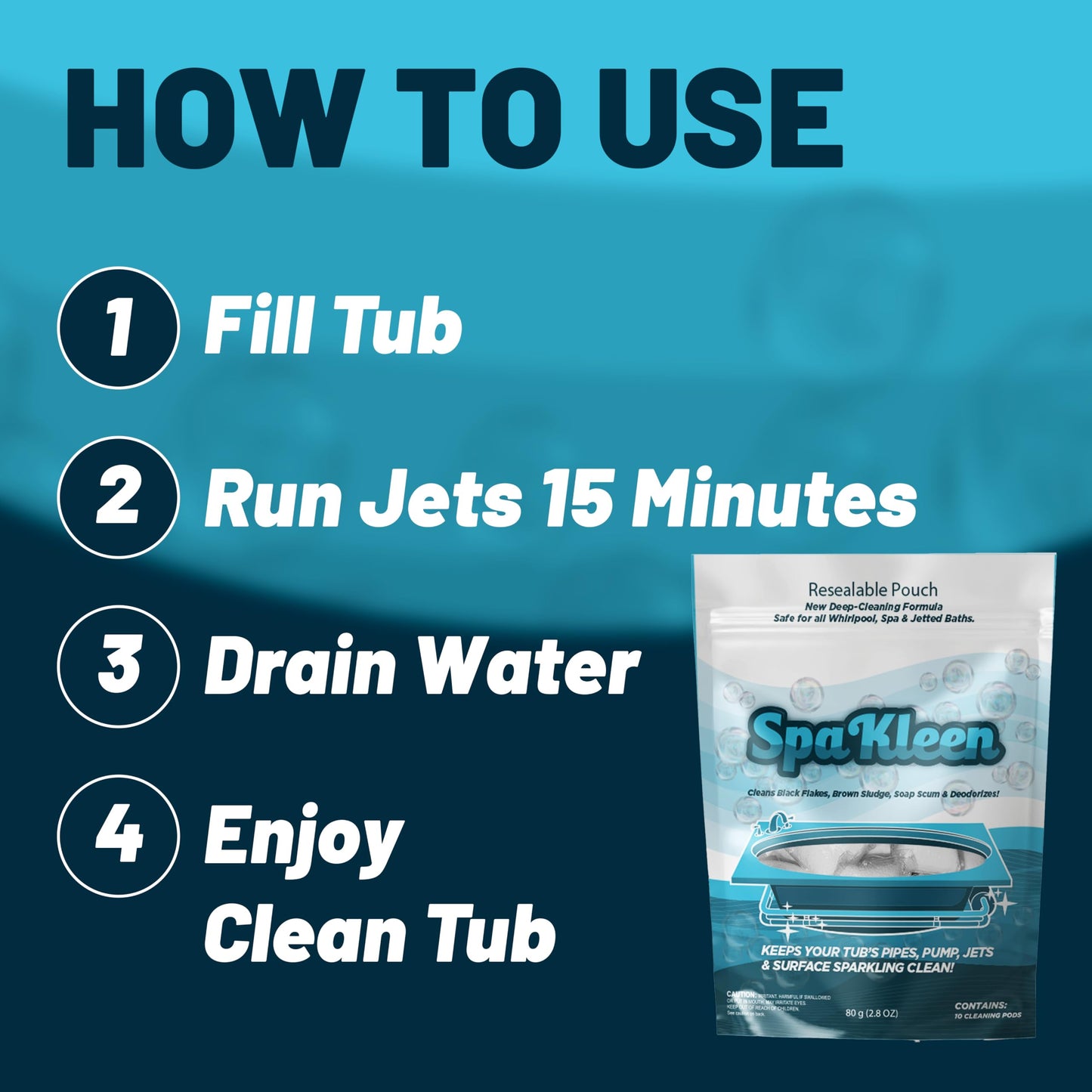 SpaKleen Jetted Tub Cleaner – Unscented, Septic Safe Powder for Whirlpool & Jacuzzi | 10 Cleanings Per Pouch | Fast 15-Minute Action | Removes Sludge, Soap Scum & Black Flakes | Made in USA