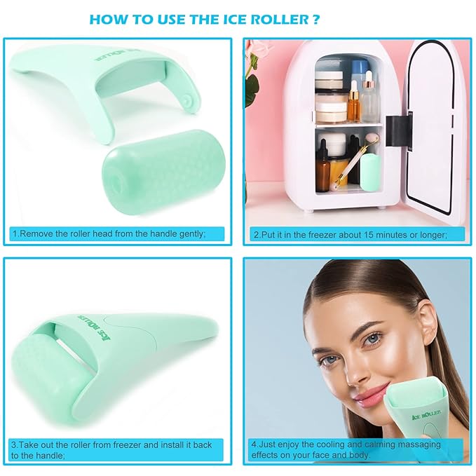 Wonderwin Ice Roller for Face and Body Massage, Facial Roller Skin Care Tool for Reduce Wrinkles and Puffiness, Migraine Pain Relief and Skin Tighten, Cold Therapy for Cooling and Calming(Green)