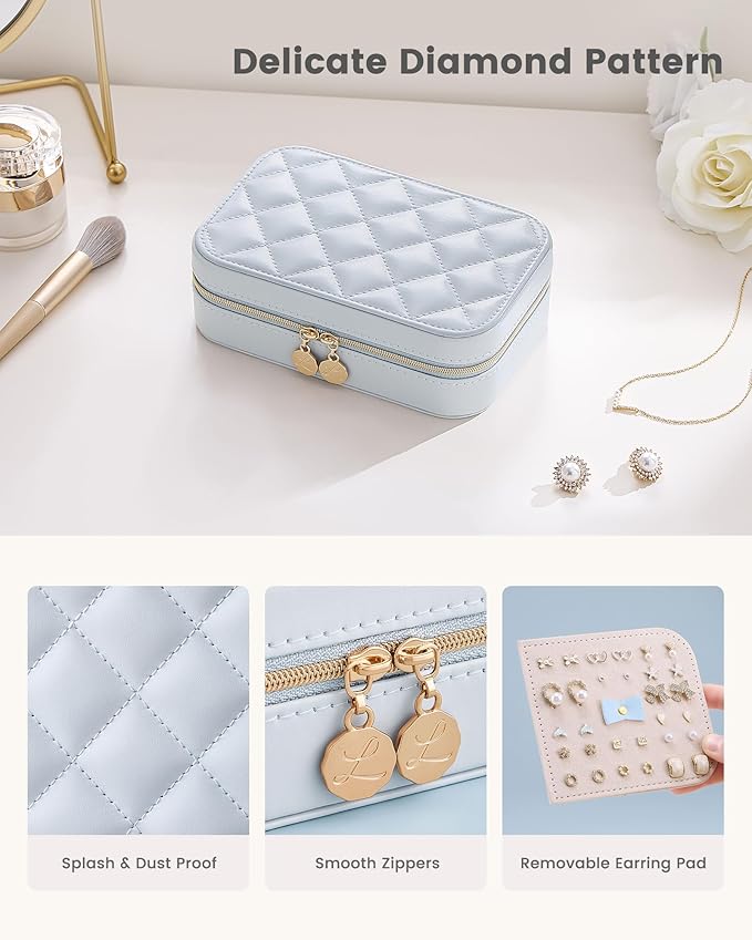 Lolalet Travel Jewelry Case for Women Girls, Travel Jewelry Organizer with Clear Storage Bag Small Portable Jewelry Box for Necklace Bracelet Earring Ring Birthday Bridesmaid Gifts -Medium/Blue
