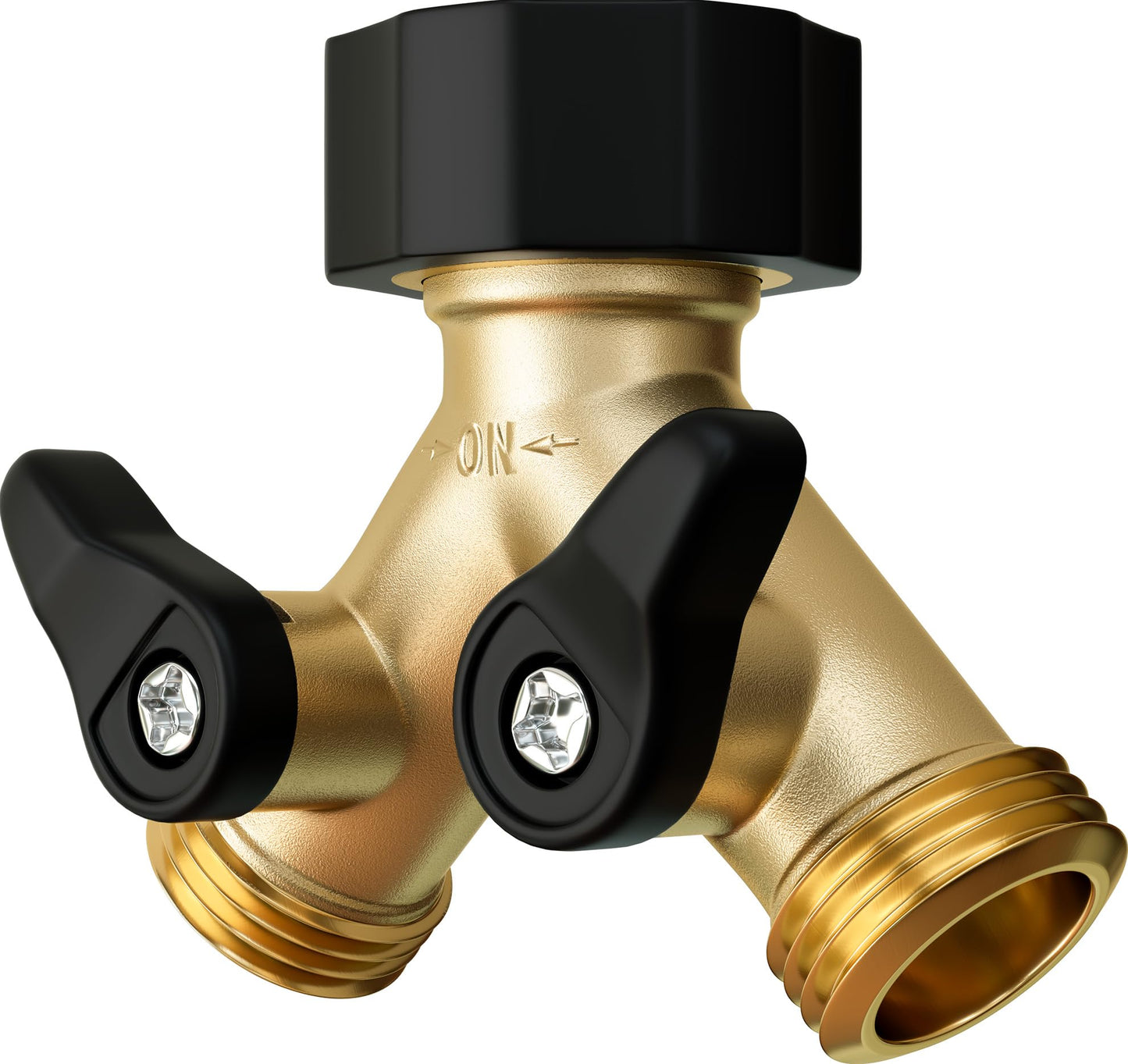 DBR TechÂ® Heavy Duty 2 Way Hose Splitter (Premium Brass for Superior Durability), Wye Garden Hoses Connector for Water Spigot Faucet Bib Tap, Double Shut Off Valve, Y Adapter, Rust-Resistant Finish