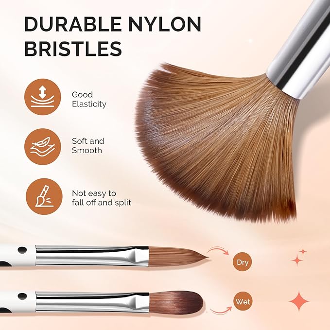 MelodySusie 3Pcs Acrylic Brush Set, Size 8/10/14 Professional Pen for Nail Application, Powder Art Extension and 3D Carving - DIY Home Salon