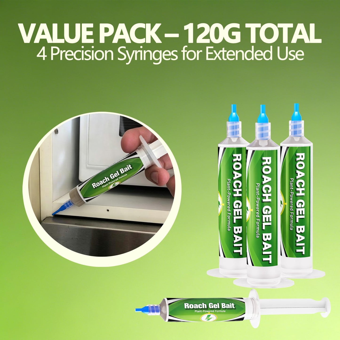 Cockroach Gel Bait Indoor (120g, 4×30g) – German Roach Bait for Kitchen Cabinets, Under Sink & Appliances – Precision Syringe Pest Control Solution